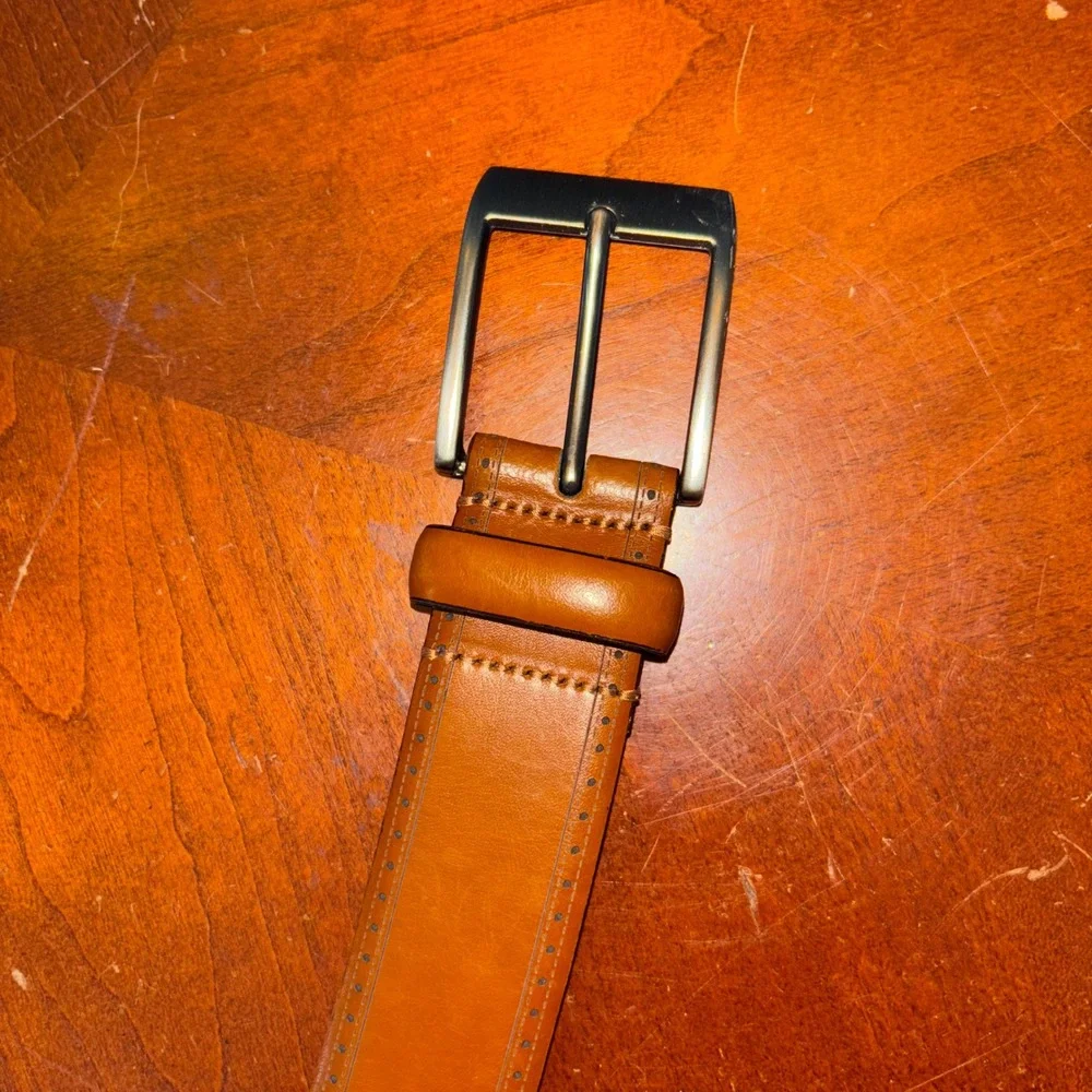 Mens Brown Genuine‎ Leather Belt 34 Waist Size Dress Casual Italian Made